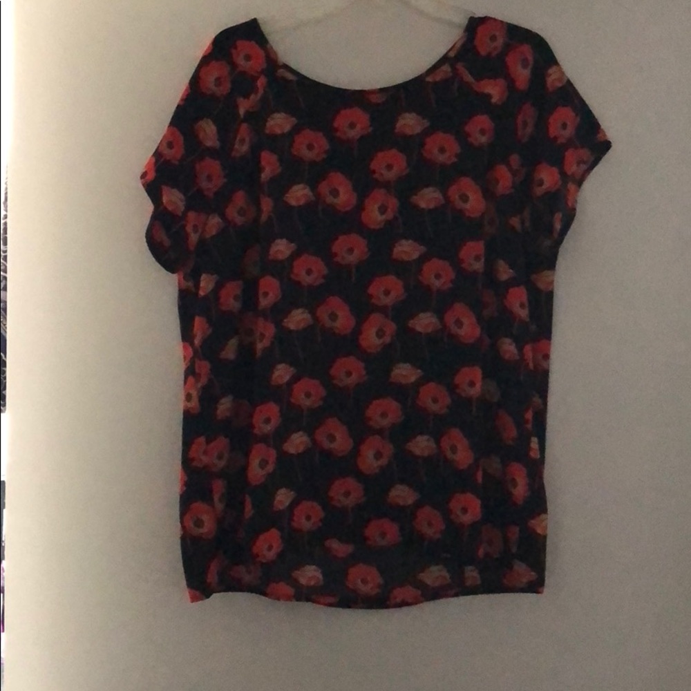 CAbi Black and Red Floral Blouse